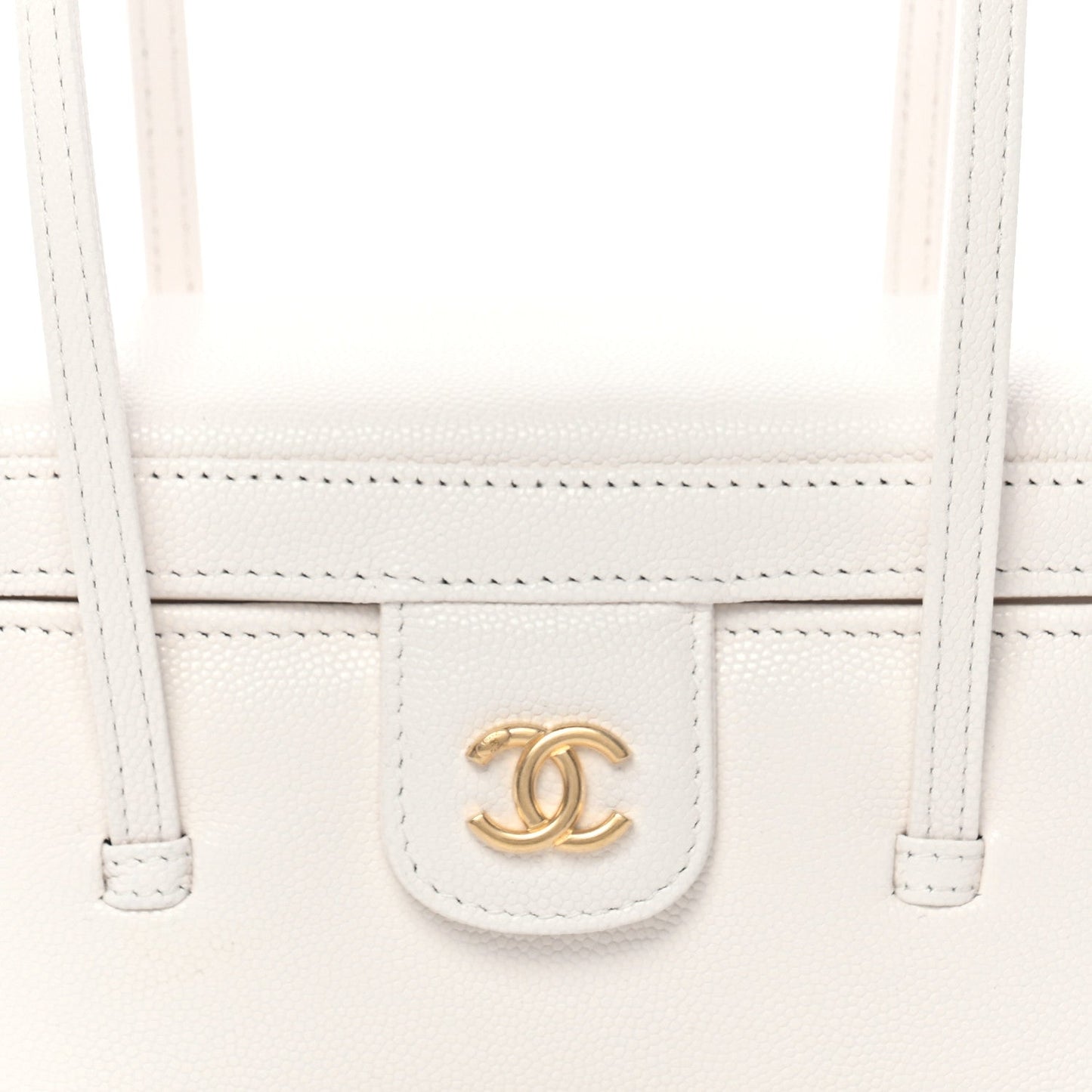 Shiny Caviar Preppy Coco Long Vanity With Strap White