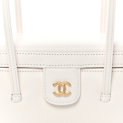 Shiny Caviar Preppy Coco Long Vanity With Strap White