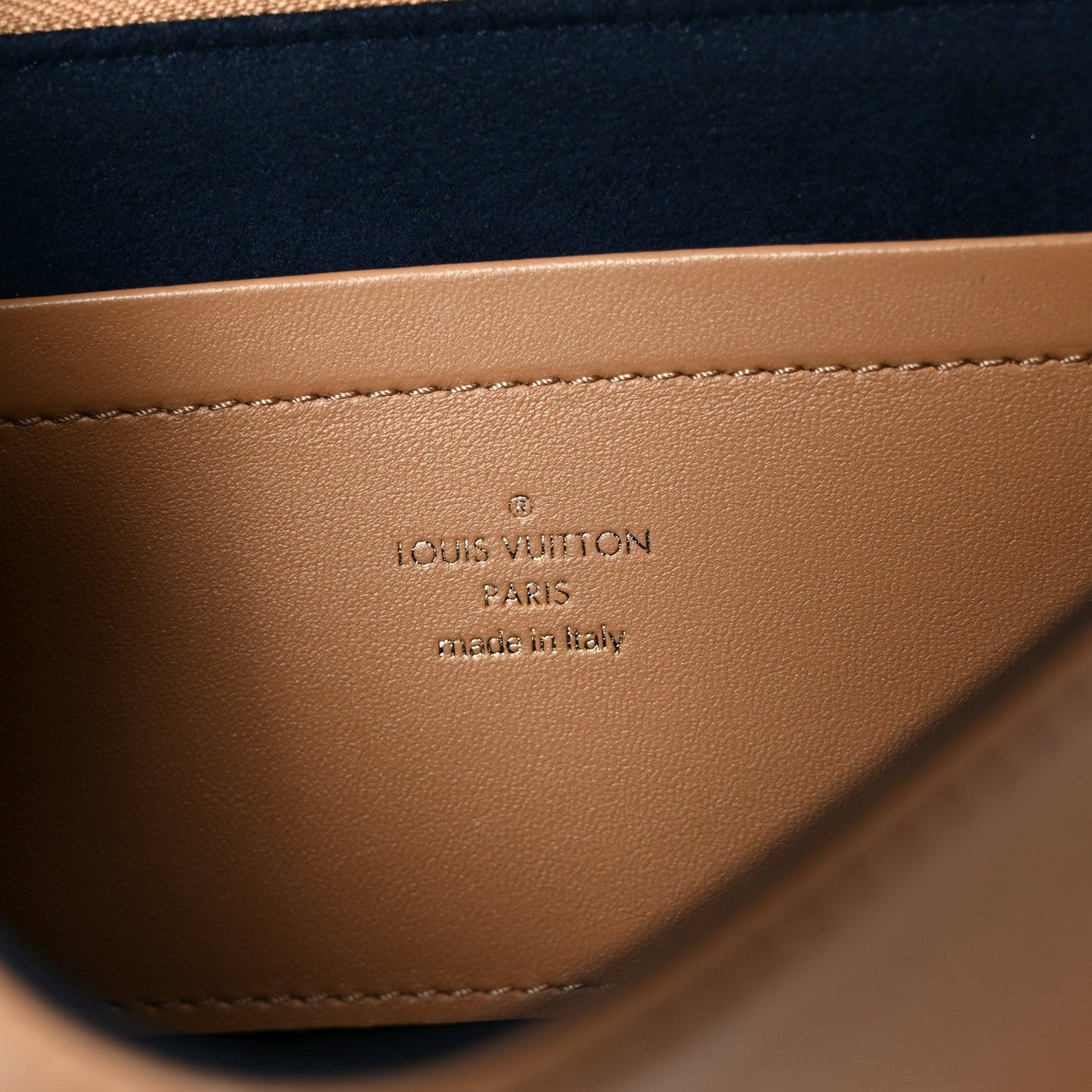 Lambskin Embossed Monogram Pochette Coussin Camel