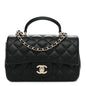 Lambskin Quilted Mini Top Handle Rectangular Flap Black