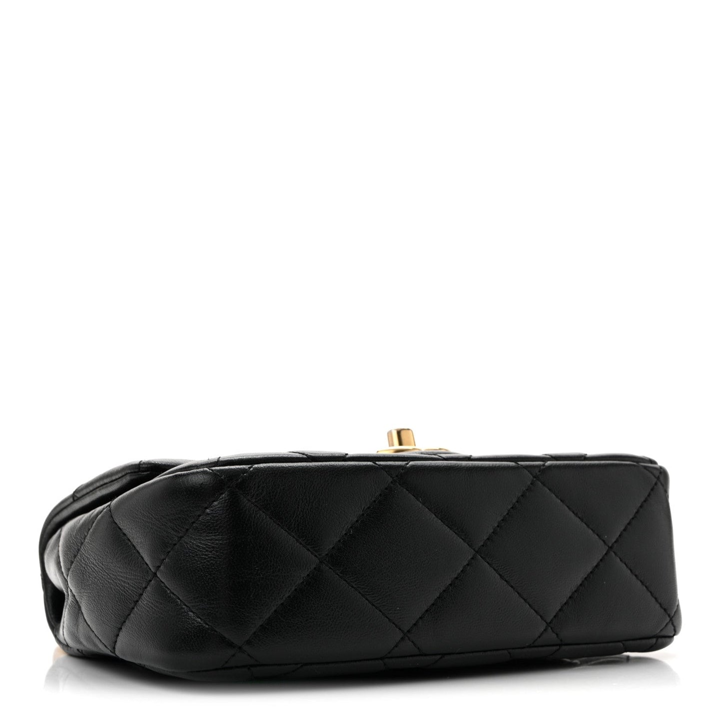 Shiny Lambskin Quilted Mini Sweetheart Flap Black