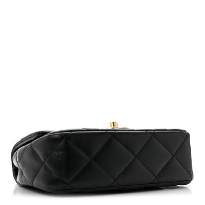 Shiny Lambskin Quilted Mini Sweetheart Flap Black
