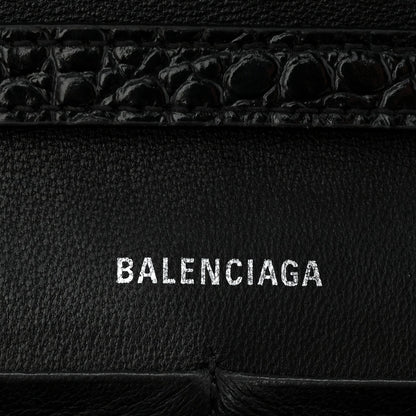 Shiny Calfskin Monochrome Crocodile Embossed Hourglass Chain Bag Black
