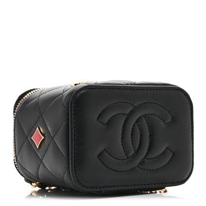 Lambskin Quilted Enamel Coco Casino Mini Vanity Case With Chain Black