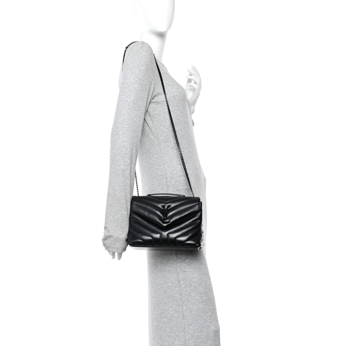 Calfskin Y Quilted Monogram Monochrome Small Loulou Chain Satchel Black