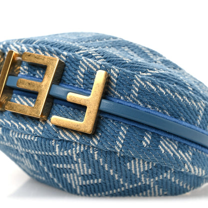 Denim Effect Fabric Jacquard FF Nano Fendigraphy Hobo Charm Blue
