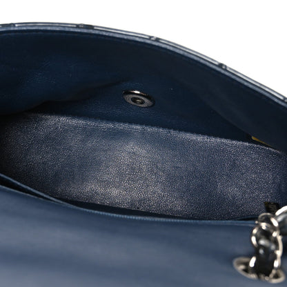 Patent Calfskin Quilted Mini Rectangular Flap Navy Blue