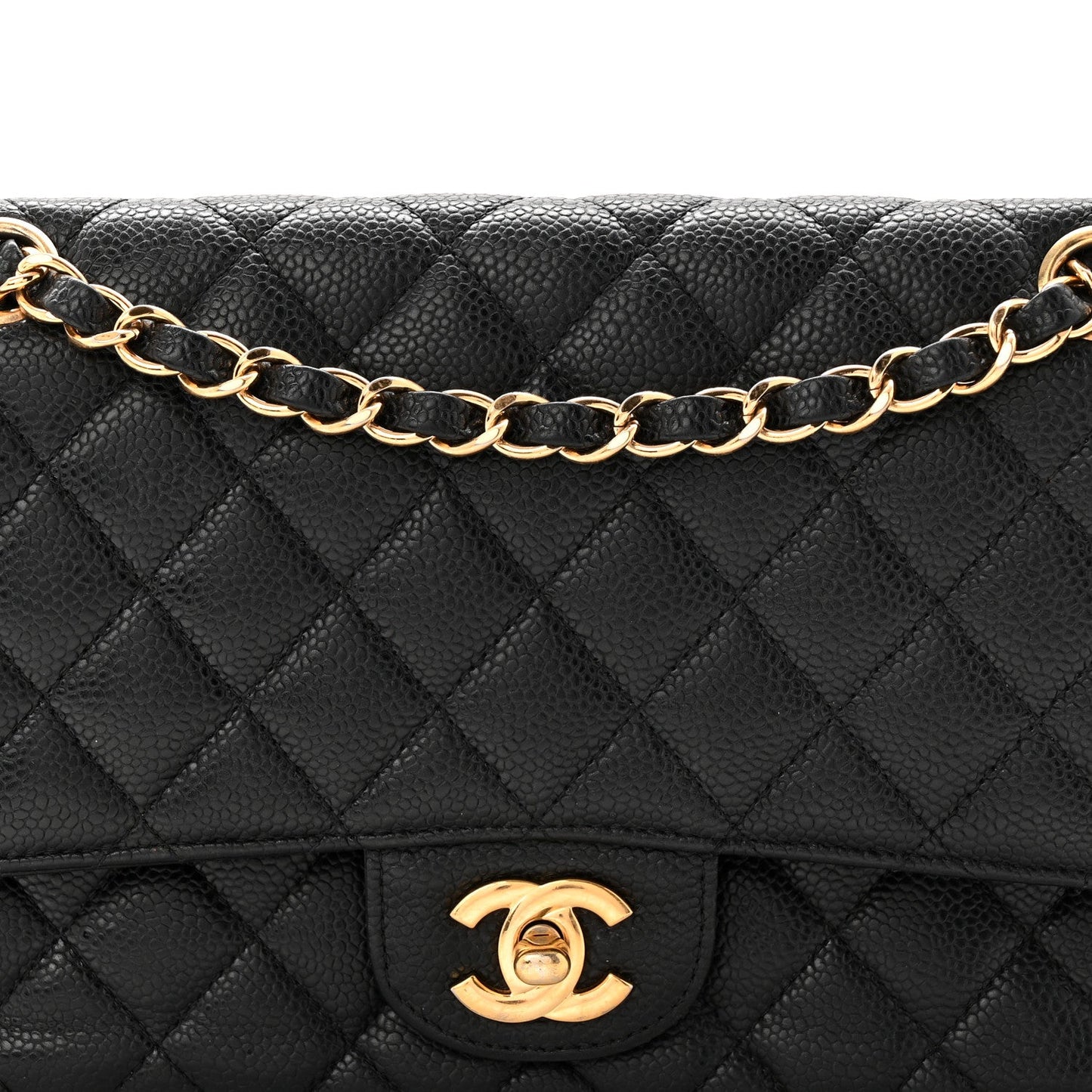 Caviar Quilted Medium Double Flap Black