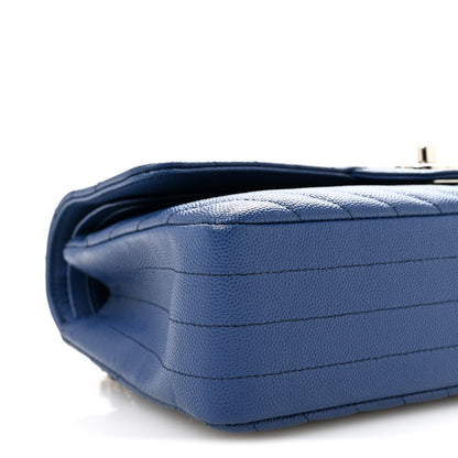 Caviar Chevron Quilted Medium Double Flap Blue