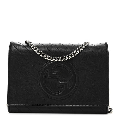 Sakai Be Green Calfskin Diagonal Stitched Blondie Wallet on Chain Black