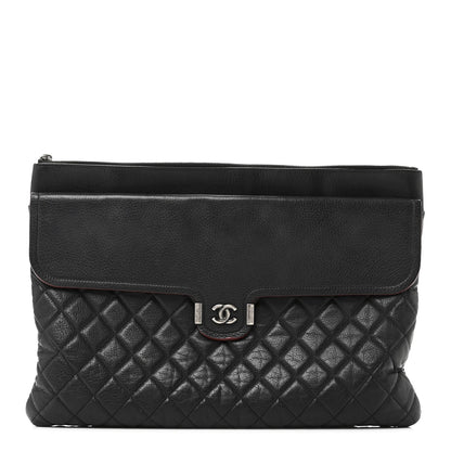 Grained Calfskin Quilted Large Archi Chic Cosmetic Case Navy