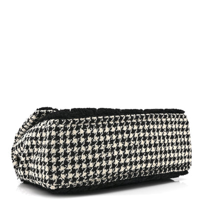 Shearling Tweed Jumbo Single Flap Black White