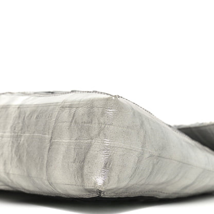 Iridescent Eelskin Maxi Chain Baguette Bag Grey Multicolor