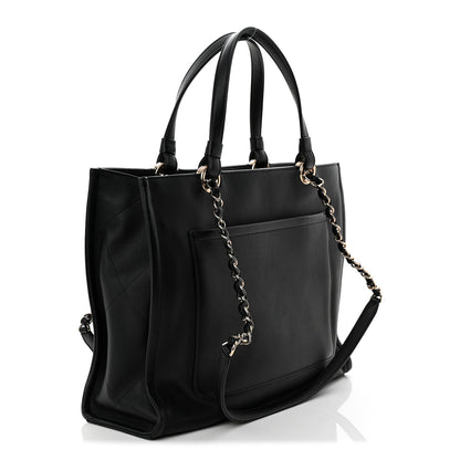 Calfskin CC Zipped Shopping Tote Black