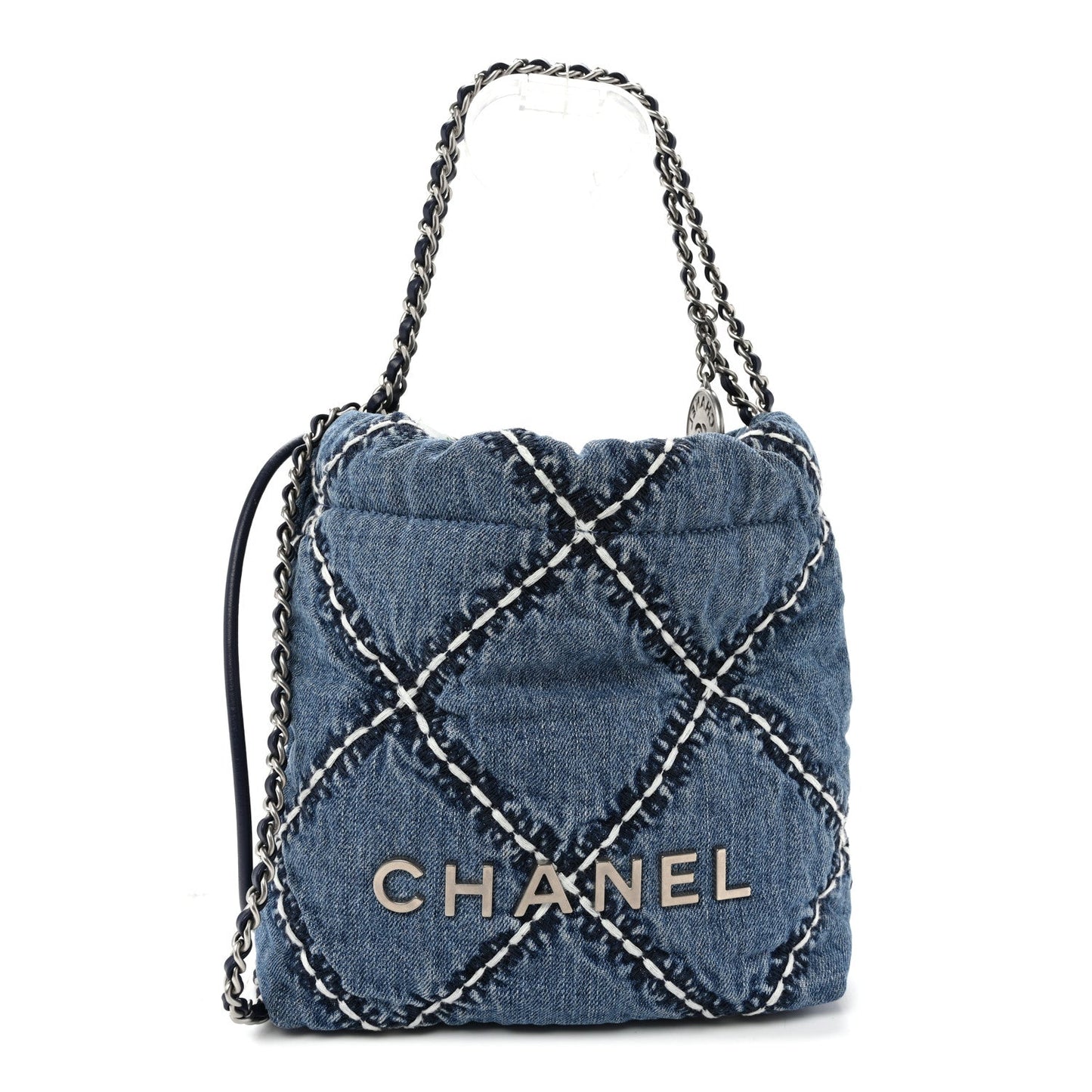 Denim Stitched Quilted Mini Chanel 22 Blue