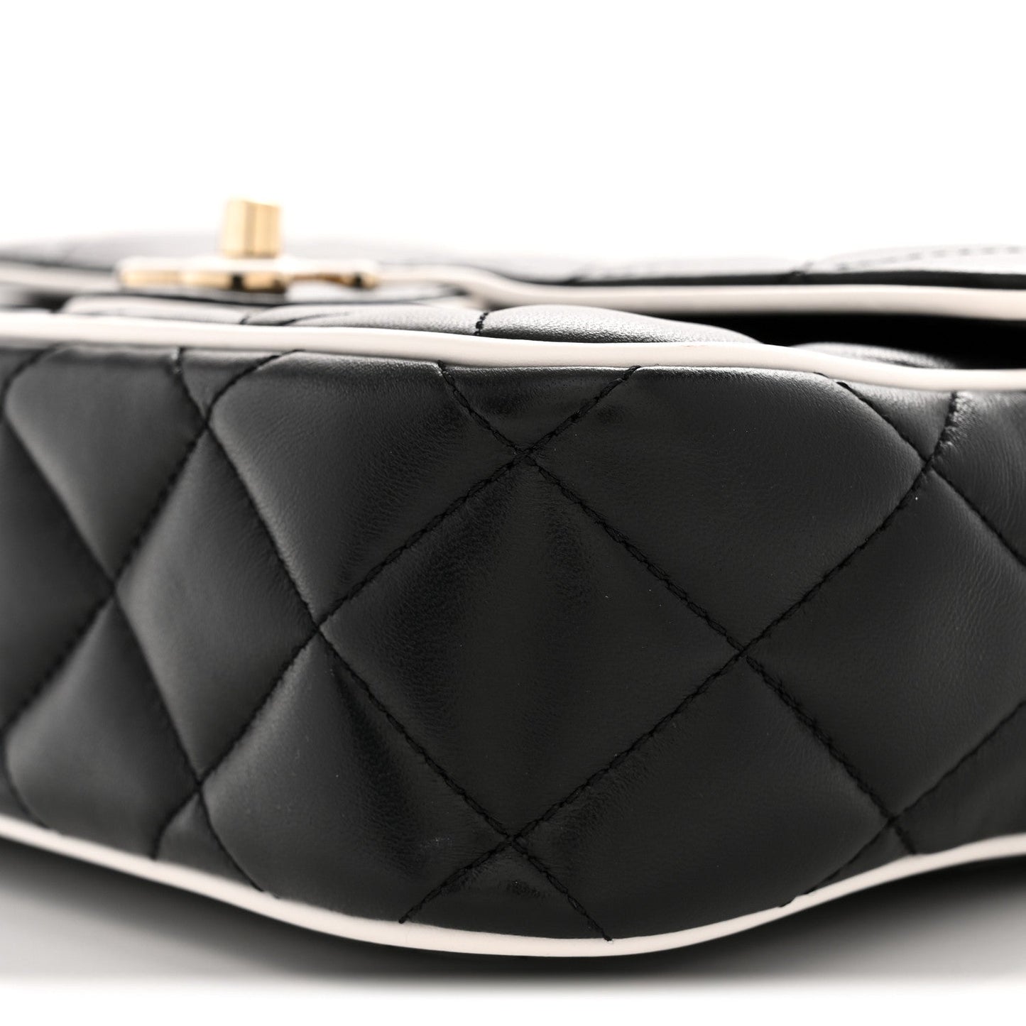 Lambskin Quilted Resin Graphic Frame Flap Bag Black White