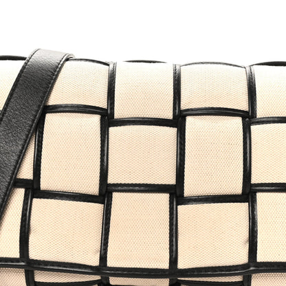Canvas Intrecciato Padded Cassette Crossbody Bag Natural Black