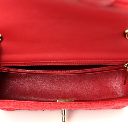 Tweed Quilted Mini Rectangular Flap Red