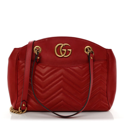 Calfskin Matelasse Medium GG Marmont Open Top Shoulder Bag Hibiscus Red