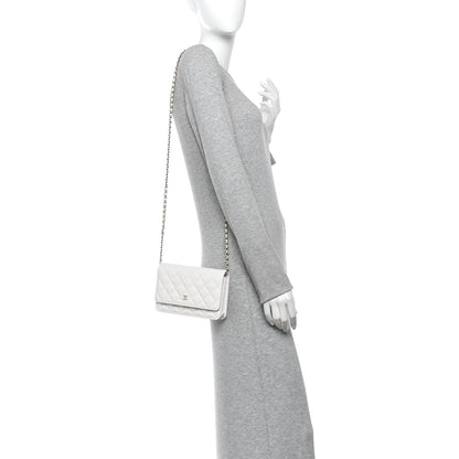 Caviar Quilted Wallet on Chain WOC White