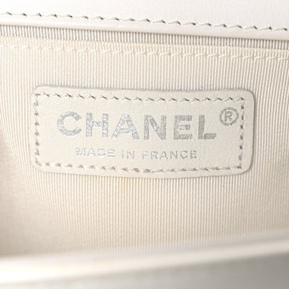 Patent Tweed Medium Boy Flap White