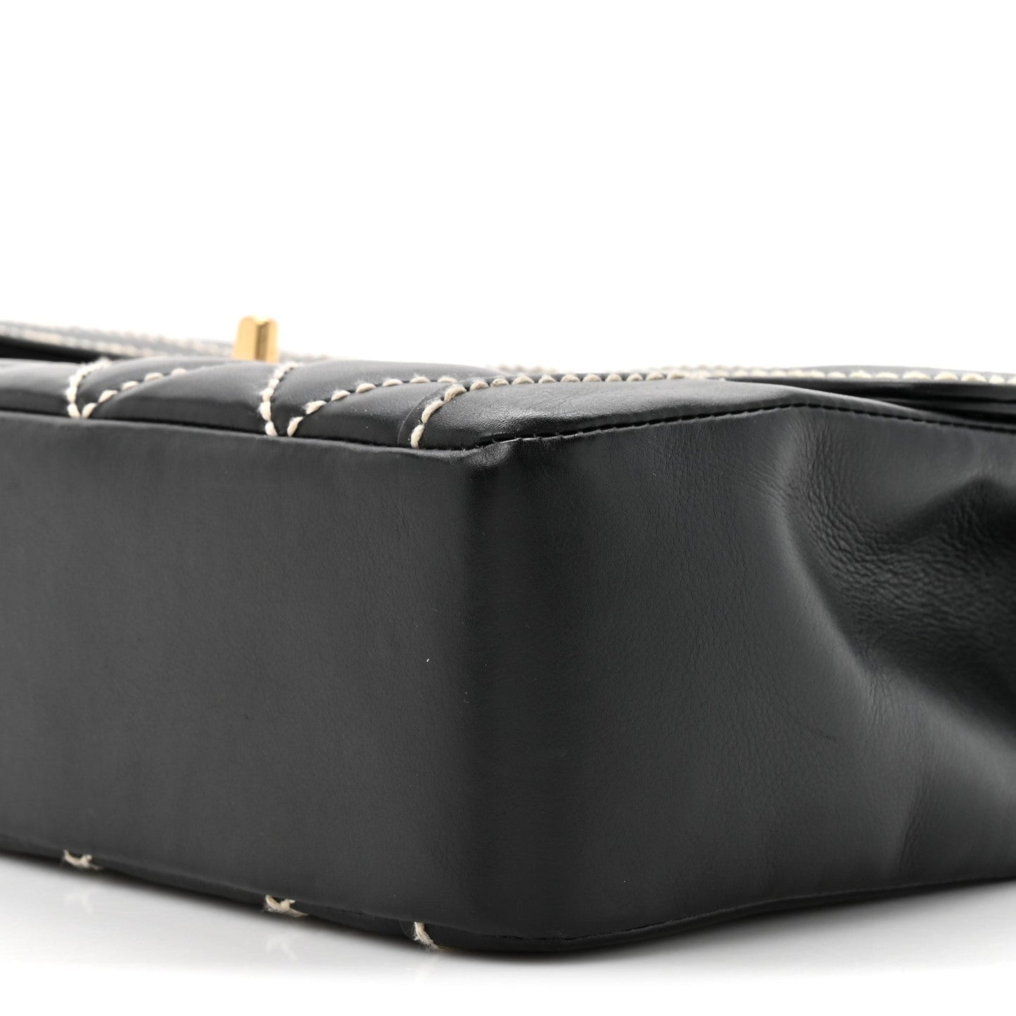 Calfskin Quilted Wild Stitch Large Top Handle Flap Black