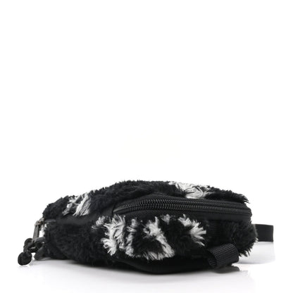 Faux Fur Diagonal Logo Explorer Crossbody Pouch  Black White