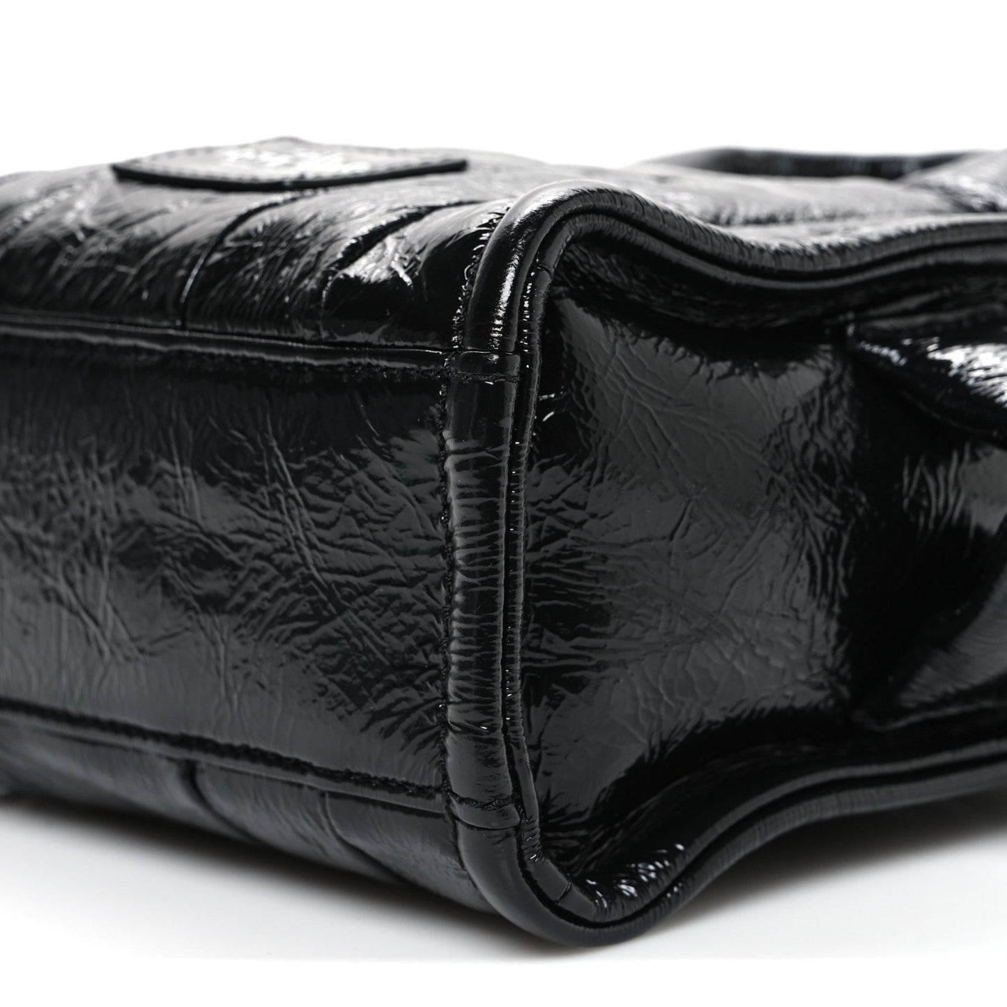 Shiny Crinkled Calfskin Mini The Tote Bag Black