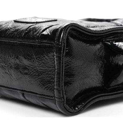 Shiny Crinkled Calfskin Mini The Tote Bag Black