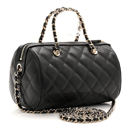 Caviar Quilted Barrel Clutch With Chain Black