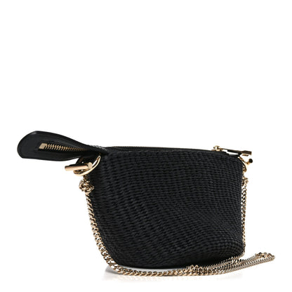 X MIFUKO Raffia Calfskin Mini Chain Basket Black