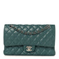 Caviar Quilted Medium Double Flap Green