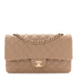 Caviar Quilted Medium Double Flap Beige