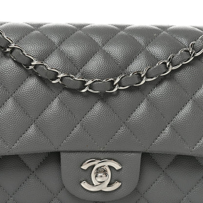 Caviar Quilted Medium Double Flap Grey