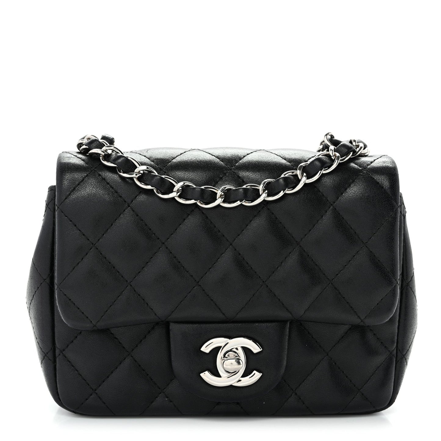 Lambskin Quilted Mini Square Flap Black