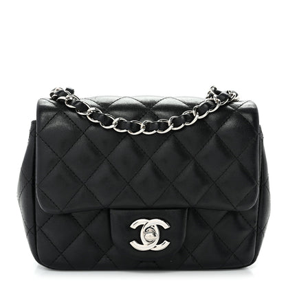 Lambskin Quilted Mini Square Flap Black
