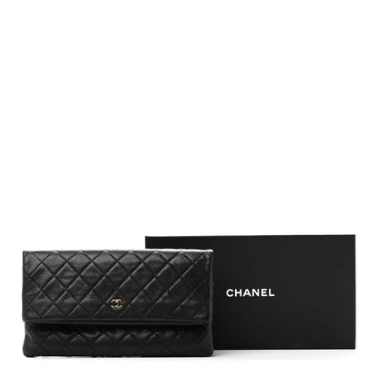 Caviar Quilted CC Beauty Clutch Black