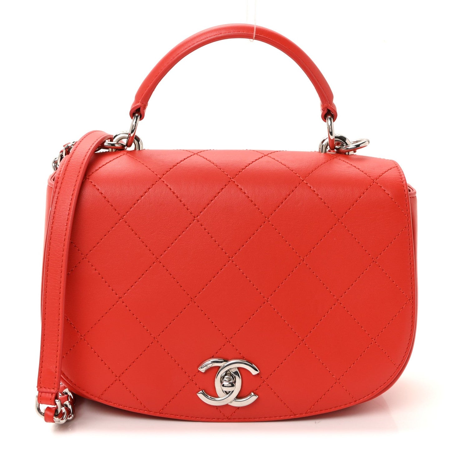 Calfskin Stitched Small Ring My Bag Flap Crossbody Red