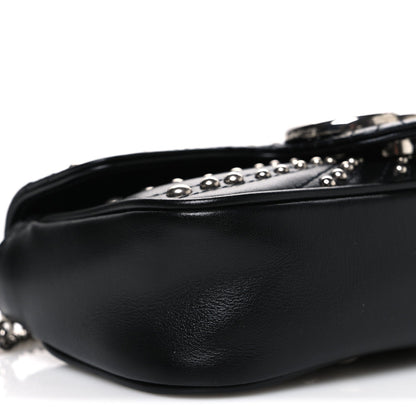 Calfskin Matelasse Studded Super Mini GG Marmont Shoulder Bag Black