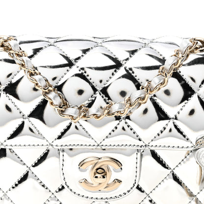Mirror Calfskin Metallic Calfskin Quilted Hollywood Boulevard Mini Flap With Star Coin Purse Silver