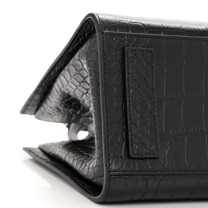 Calfskin Crocodile Embossed Medium Sharp Tote Black