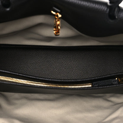 Grained Calfskin Stitched Urban Essentials Large Shopping Bag Black