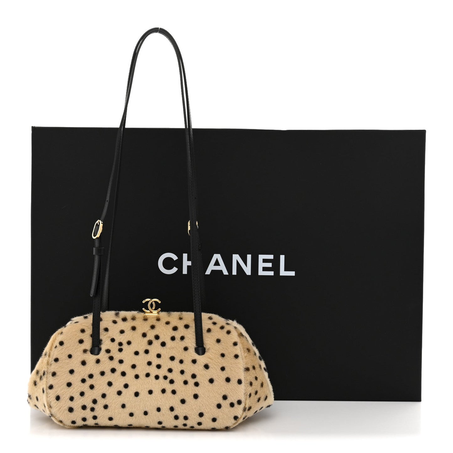 Pony Hair Cheetah Print Pretty CC Clutch With Strap Light Beige Black