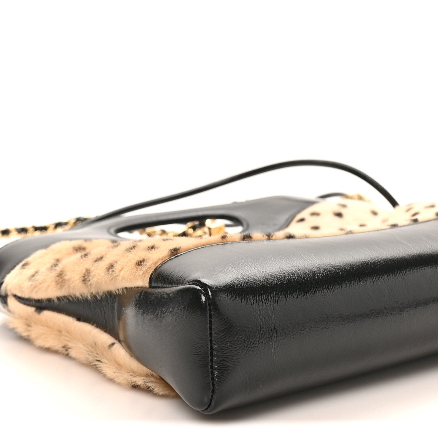 Shiny Lambskin Pony Hair Cheetah Printed Mini 31 Shopping Bag Light Beige Black