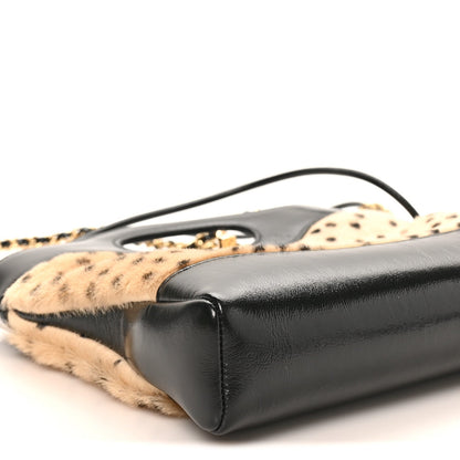 Shiny Lambskin Pony Hair Cheetah Printed Mini 31 Shopping Bag Light Beige Black