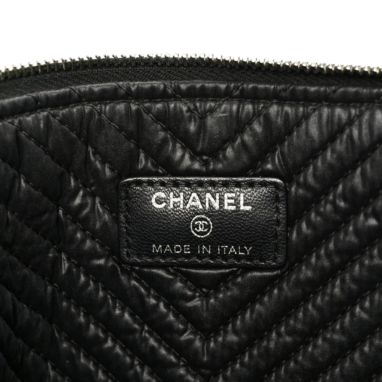 Lambskin Chevron Large Boy Zip Pouch Black