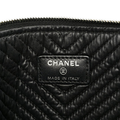 Lambskin Chevron Large Boy Zip Pouch Black