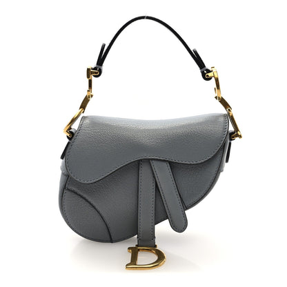 Grained Calfskin Mini Saddle Bag Sky Blue