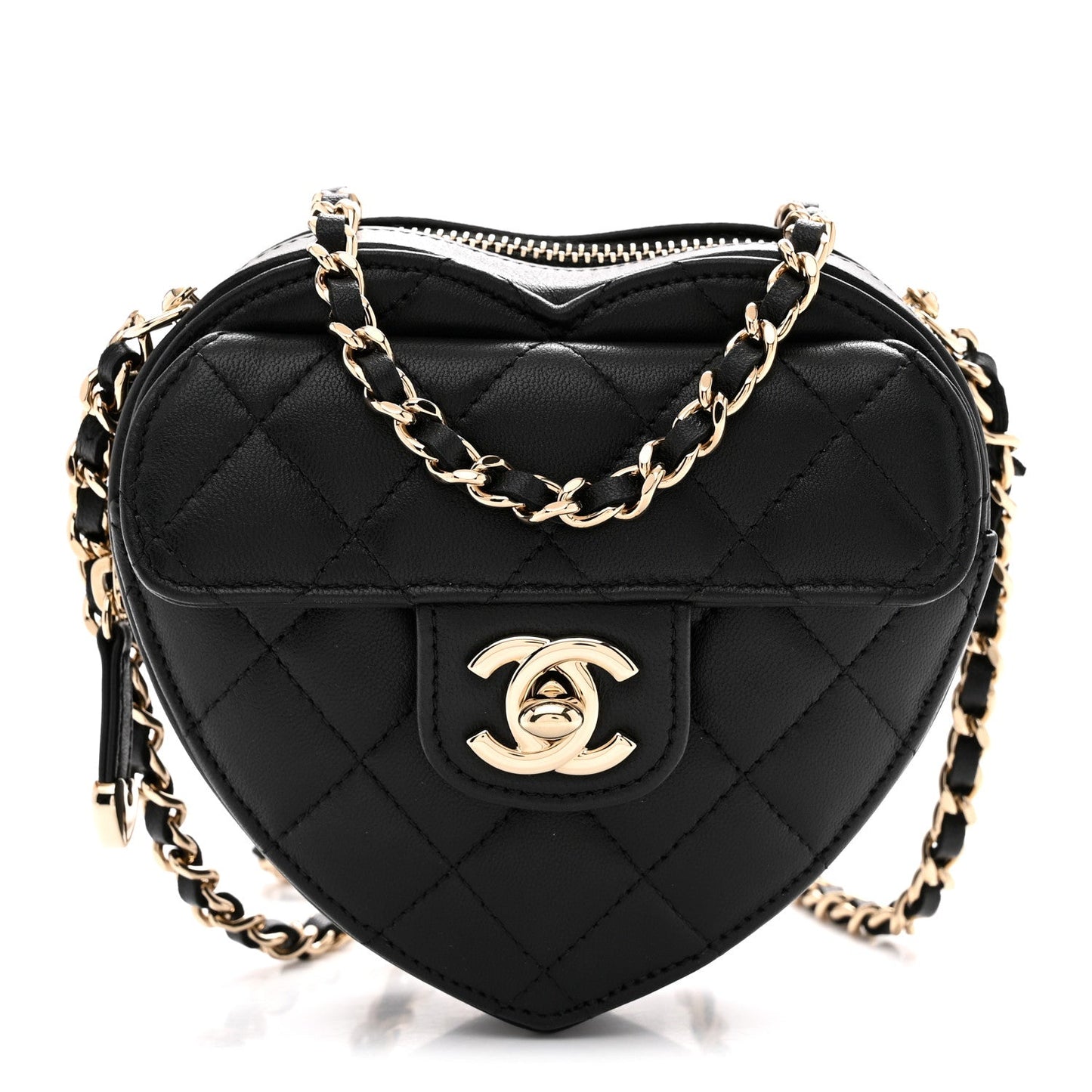 Lambskin Quilted CC In Love Heart Clutch With Chain Black