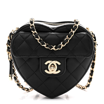 Lambskin Quilted CC In Love Heart Clutch With Chain Black